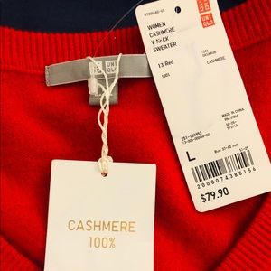 100% RED CASHMERE V-Neck Uniqlo Sweater